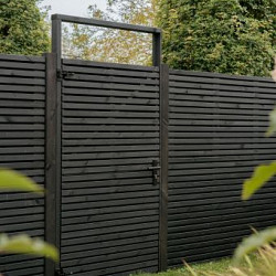 Grenen geschaafd latten scherm, recht horizontaal/verticaal, 180x180x5cm zwart gespoten