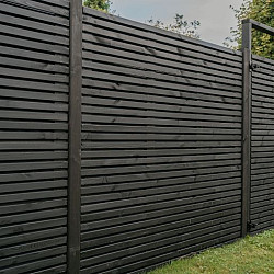 Grenen geschaafd latten scherm, recht horizontaal/verticaal, 180x180x5cm zwart gespoten