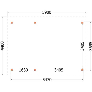 Buitenverblijf Zadeldak XL 5900x4400x4250mm (bxdxh)
