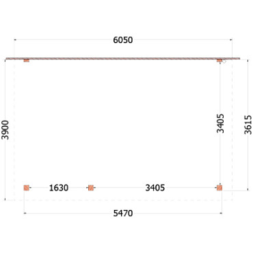 Aanbouwveranda Lucca 6050x3900x2600mm (bxdxh) links