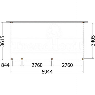 Aanbouwveranda Modena 6950x3650x2700mm (bxdxh) links