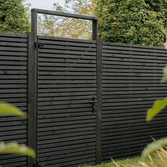 Grenen geschaafd latten scherm, recht horizontaal/verticaal, 180x180x5cm zwart gespoten