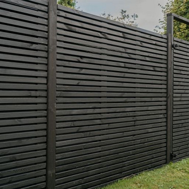 Grenen geschaafd latten scherm, recht horizontaal/verticaal, 180x180x5cm zwart gespoten