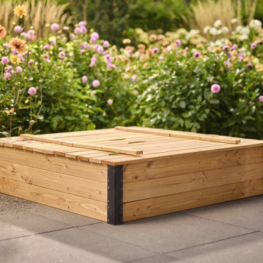 Zandbak Roy met deksel/zitbank 120x120x30cm - Douglas