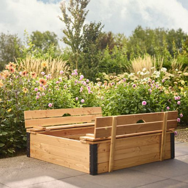 Zandbak Roy met deksel/zitbank 120x120x30cm - Douglas