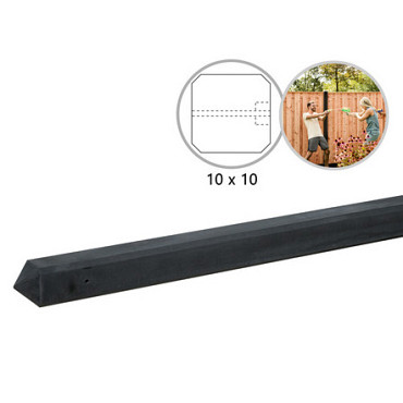 Betonpaal glad met diamantkop 10x10x190cm antraciet ongecoat, eindpaal tbv scherm 90cm hoog