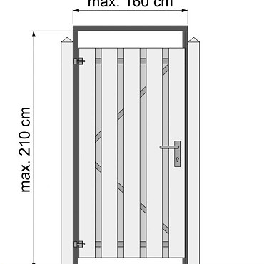 Tuindeurkozijn Naaldhout  et aanslaglat max 160cm breed geïmpregneerd en zwart gedompeld.