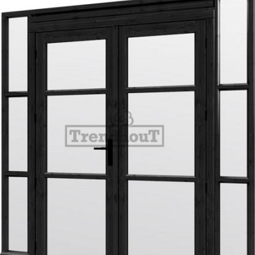 Steel Look raam 2230x2200mm zwart module H-03 met dubbele openslaande deuren