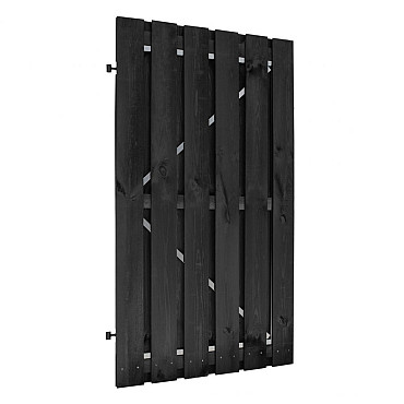 Naaldhout geschaafde plankendeur op verstelbaar zwart stalen frame 100x180cm recht zwart gedompeld