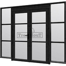 Steel Look raam 2760x2200mm zwart module C-03 met dubbele openslaande deuren