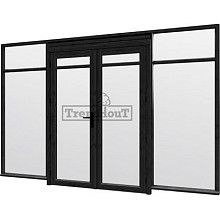 Steel Look raam 3405x2200mm zwart module E-02 met dubbele openslaande deuren