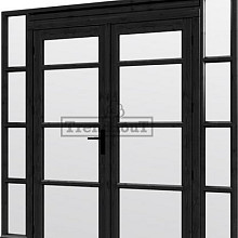 Steel Look raam 2230x2200mm zwart module H-04 met dubbele openslaande deuren