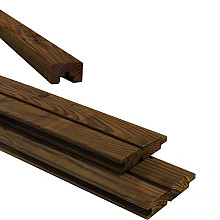 Bouwpakket Plankenscherm 2 zijdig dubbel rhombus profiel 187x224cm bruin geimpregneerd